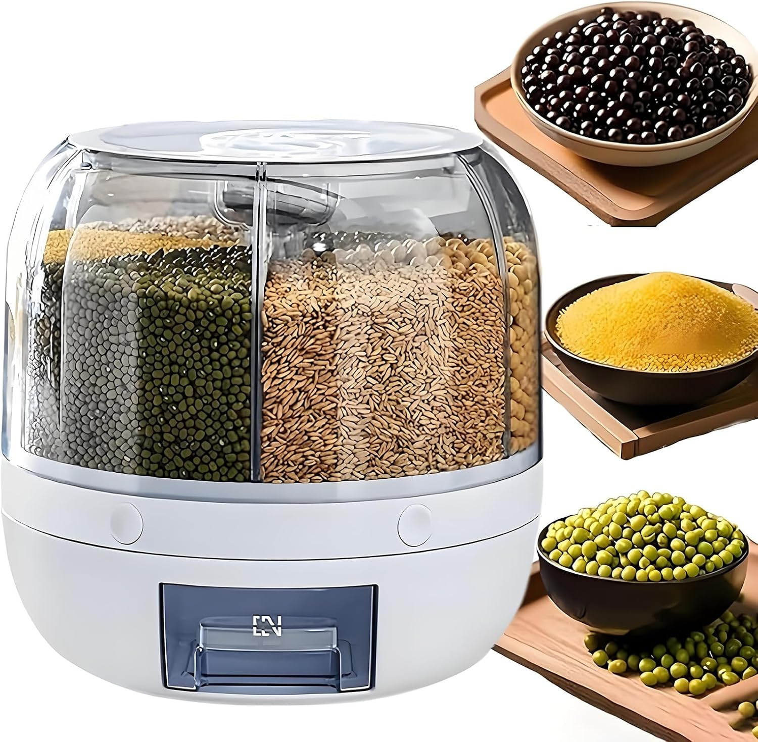 Food Storage Organization - Rotating Grain Storage Container, 6-Compartment Rice