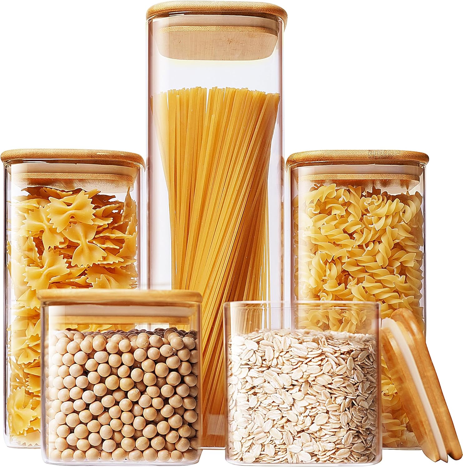 Food Storage Containers - Square Glass Jars with Bamboo Lids