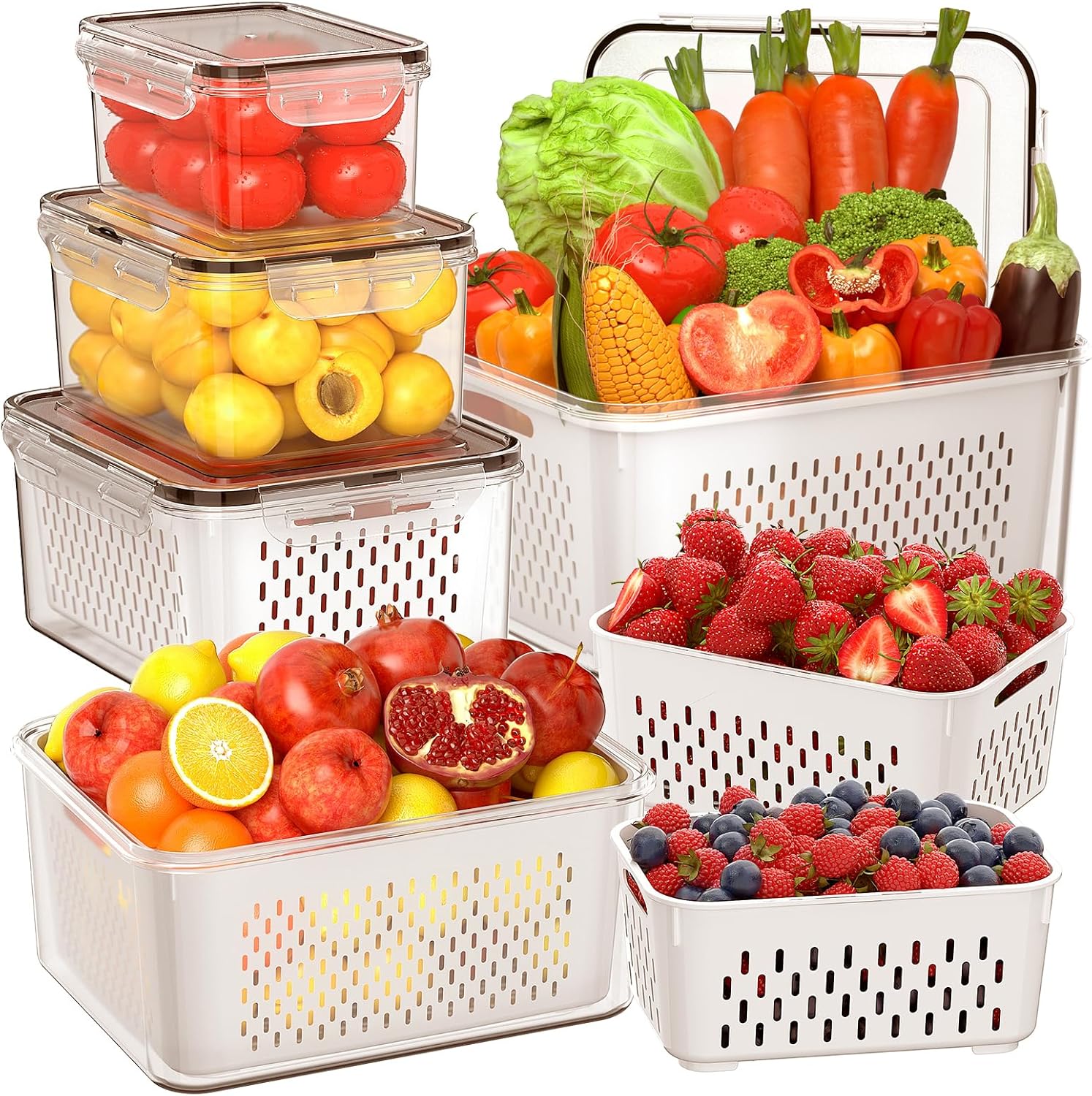 Food Storage With Colander - 5 PCS Large Fruit Storage Containers