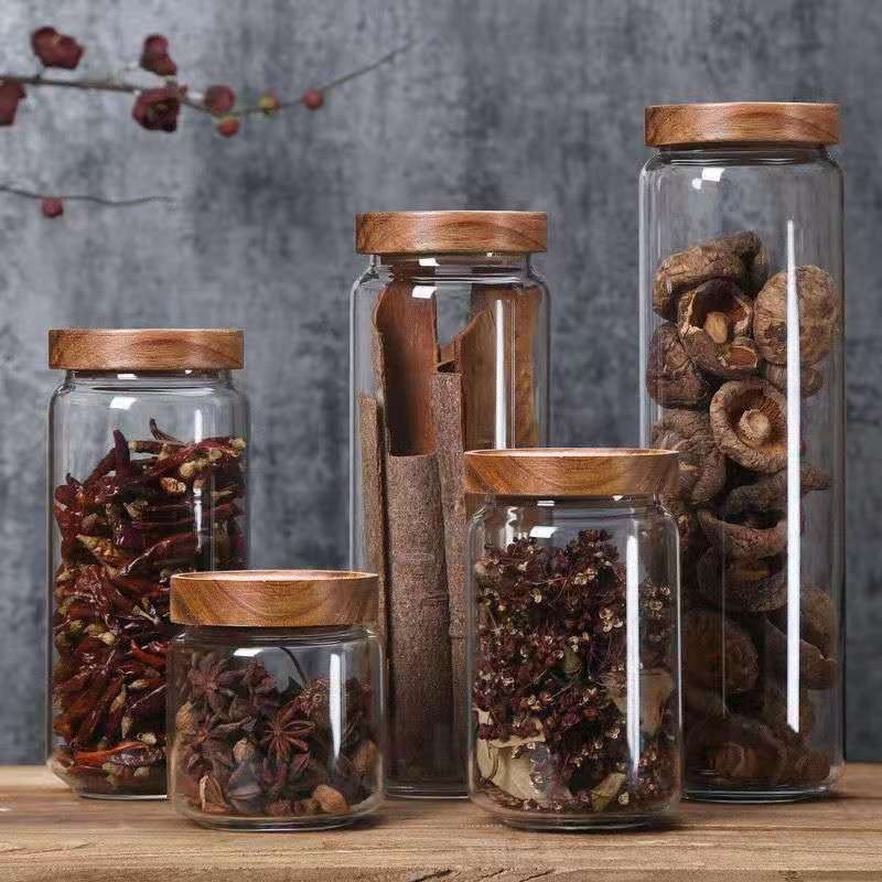 Round Glass Tube Jar Acacia Wo - Food Storage Youtube 리뷰 및 가격