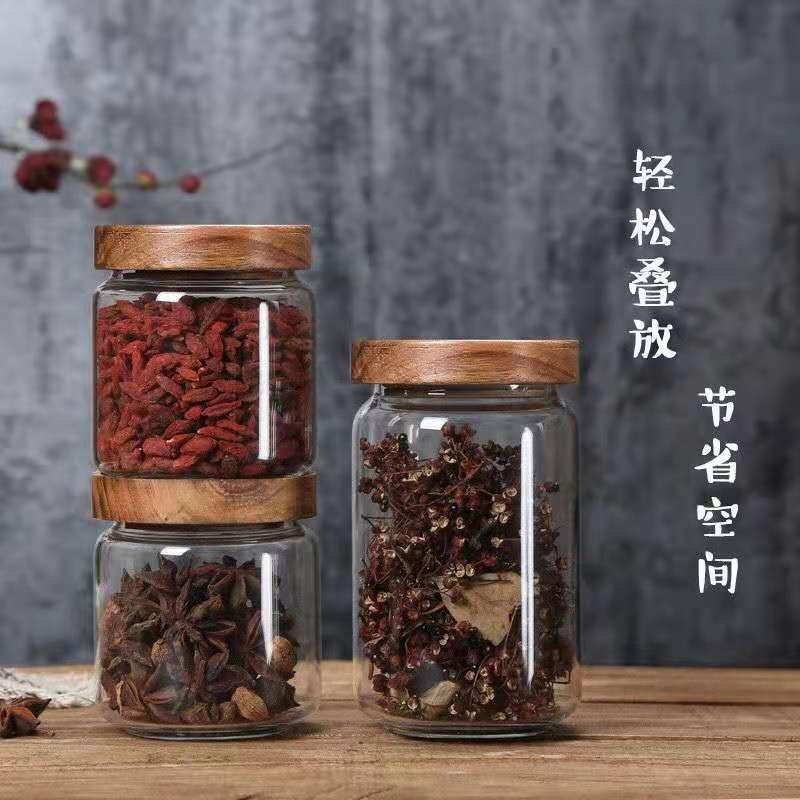Round Glass Tube Jar Acacia Wo - Food Storage Youtube 리뷰 및 가격