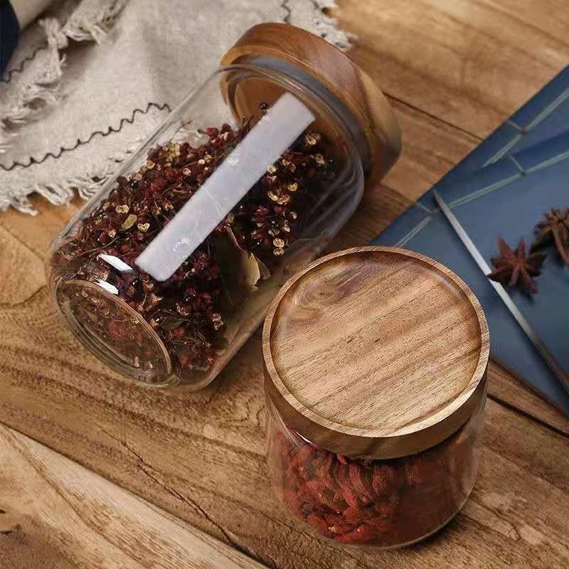 Round Glass Tube Jar Acacia Wo - Food Storage Youtube 리뷰 및 가격