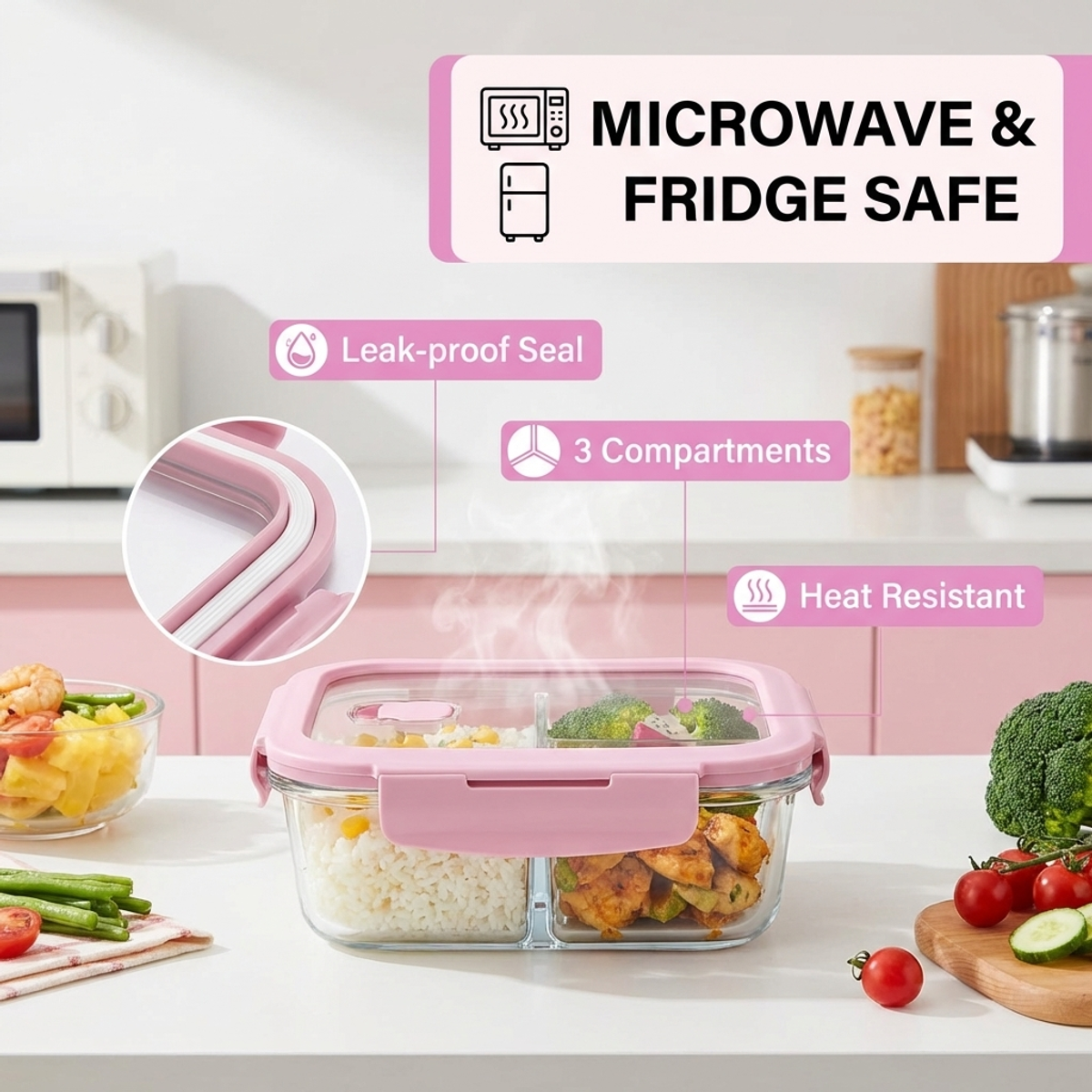 Pink Glass Lunch Box, 1050ml L - Lock And Lock Food Storage 리뷰 및 가격