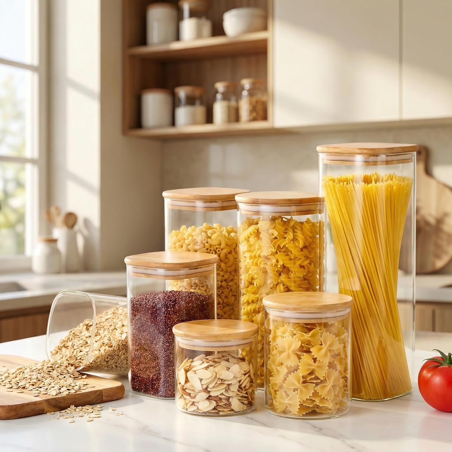 Square Glass Jars with Bamboo  - Food Storage Containers 리뷰 및 가격