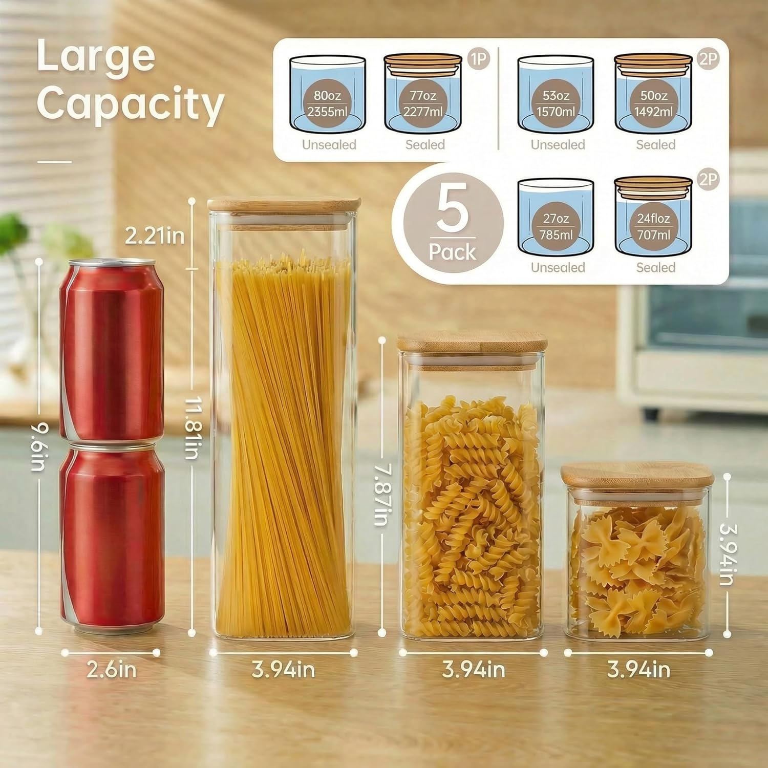 Square Glass Jars with Bamboo  - Food Storage Containers 리뷰 및 가격