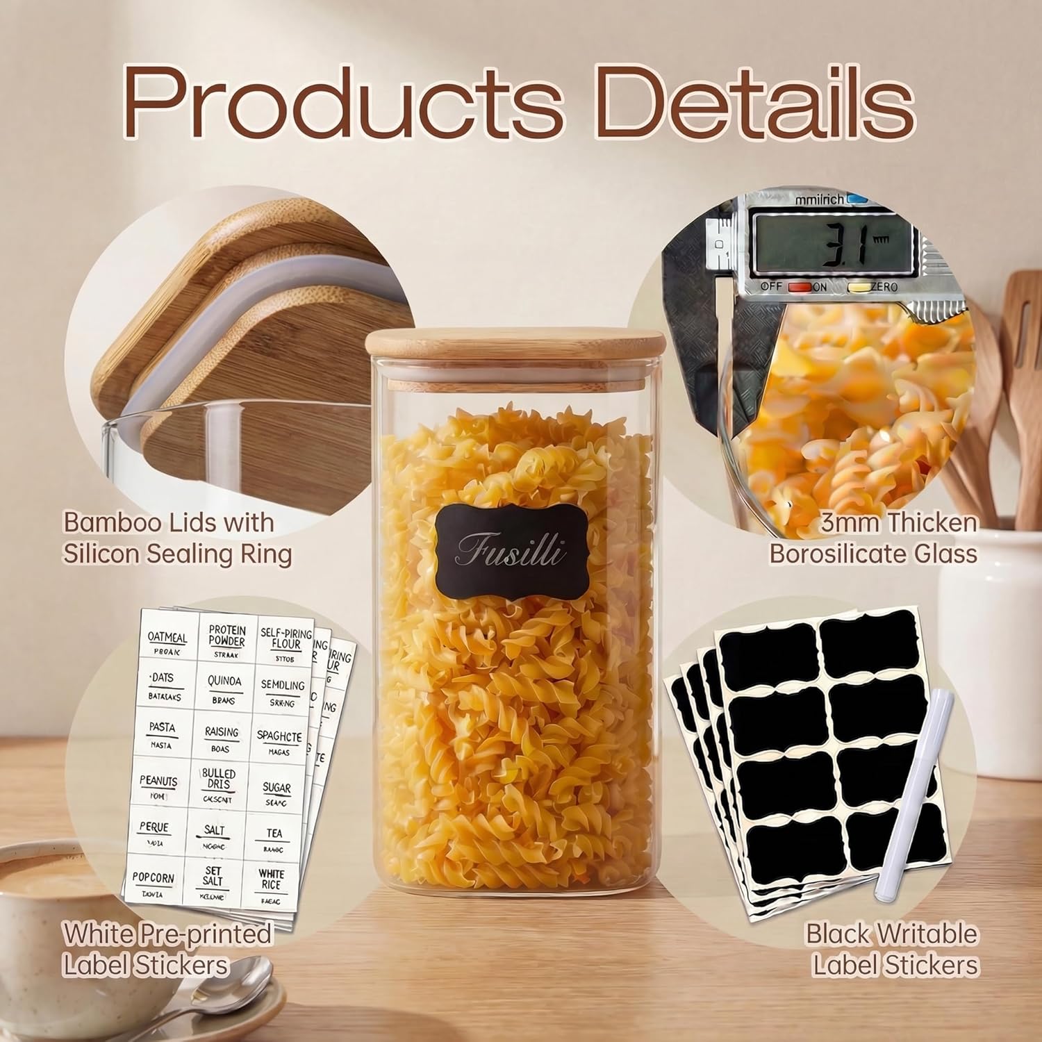 Square Glass Jars with Bamboo  - Food Storage Containers 리뷰 및 가격